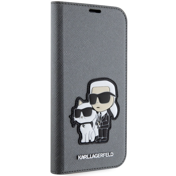 Etui Karl Lagerfeld KLBKP14SSANKCPG iPhone 14 6.1" bookcase srebrny/silver Saffiano Karl & Choupette Case