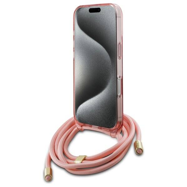 Etui Guess iPhone 16 Pro Max 6.9" różowy/pink hardcase Crossbody Cord Script MagSafe
