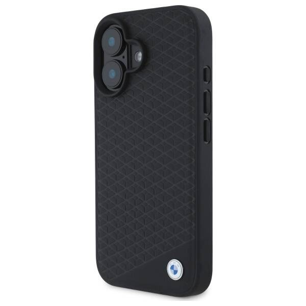 Etui BMW iPhone 16 6.1" czarny/black hardcase Sign Leather Diamond Metal Logo MagSafe
