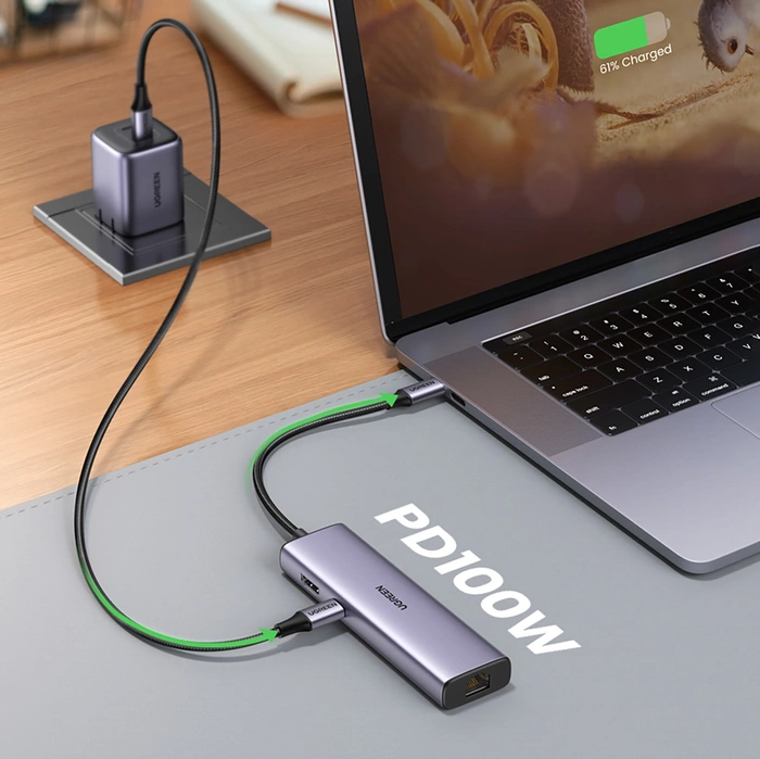 Adapter Hub UGREEN, USB-C do 2x USB 3.0, HDMI, RJ45, SD/TF 90568