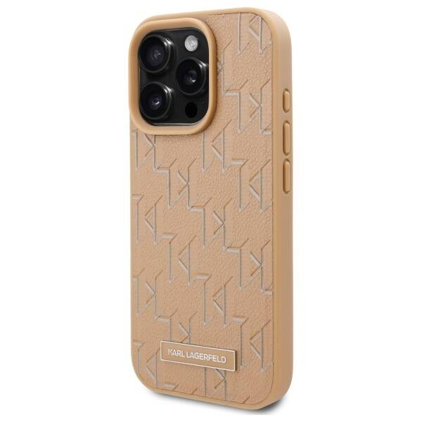 Etui Karl Lagerfeld iPhone 16 Pro 6.3" hardcase beżowy/beige Leather Monogram Metal Logo MagSafe