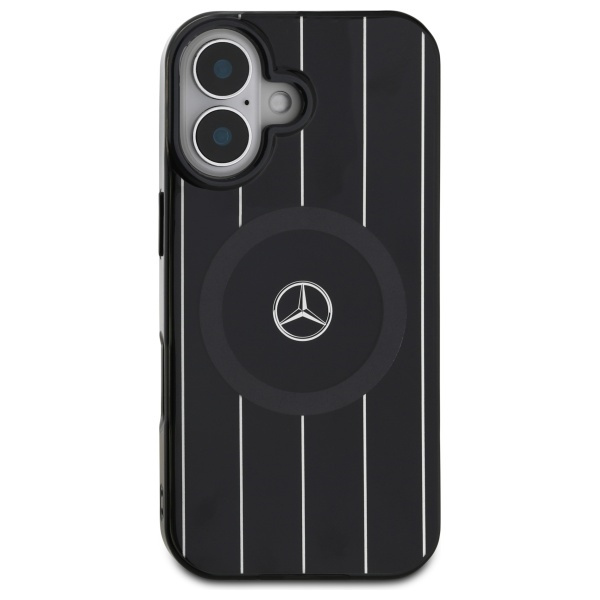 Etui Mercedes iPhone 16 6.1" czarny/black hardcase MB Double Layer Crossed Lines MagSafe