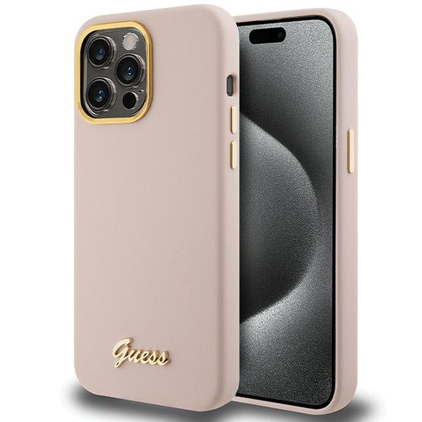 Etui Guess GUHCP15XSMBSLP iPhone 15 Pro Max 6.7" różowy/pink hardcase Silicone Script Metal Logo & Frame Case