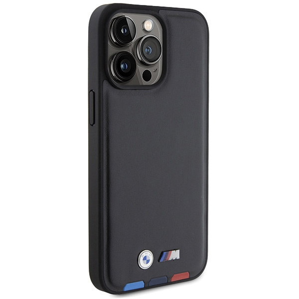 Etui BMW BMHCP15X22PTDK iPhone 15 Pro Max 6.7" czarny/black Leather Stamp Tricolor