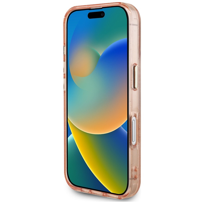 Etui Guess IML Metal Glitter 4G Circle   Triangle MagSafe do iPhone 16 różowy