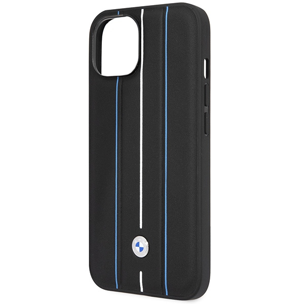 Etui BMW BMHCP14S22RVSK iPhone 14 6.1" czarny/black hardcase Leather Stamp Blue Lines
