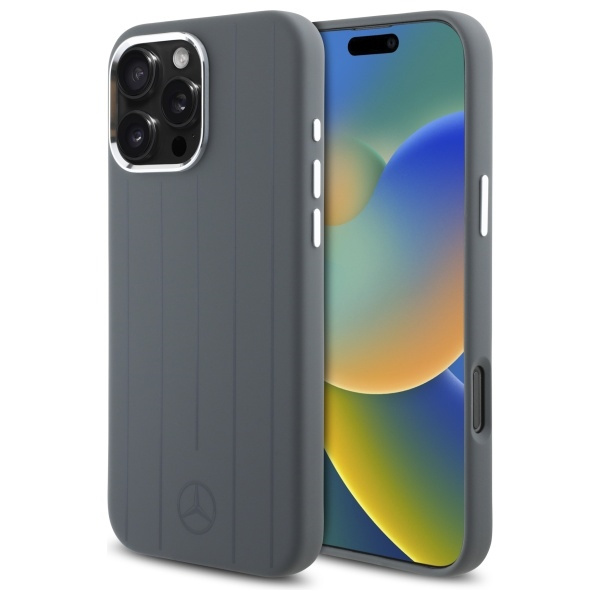 Etui Mercedes iPhone 16 Pro Max 6.9" szary/grey hardcase Silicone Vertical Tonal Stripes MagSafe
