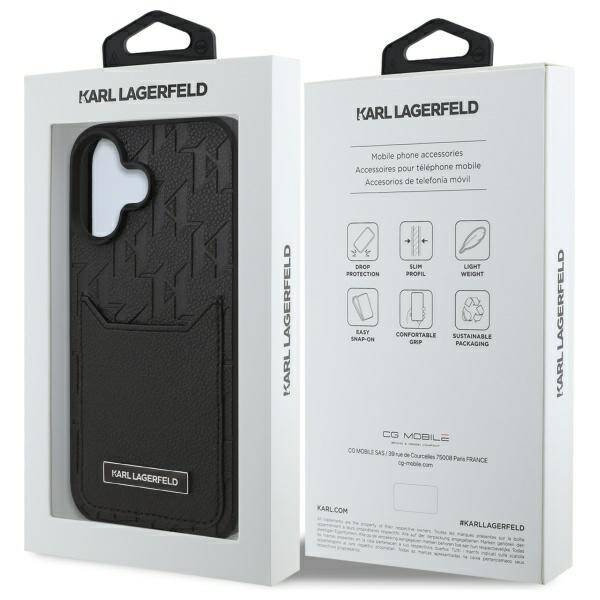 Etui Karl Lagerfeld iPhone 16 6.1" czarny/black hardcase Cardslots Monogram