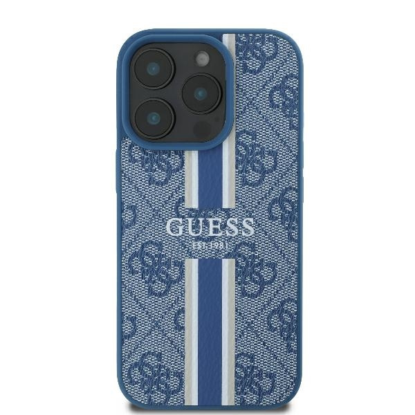 Etui Guess iPhone 16 Pro 6.3" niebieski/blue hardcase 4G Printed Stripes MagSafe