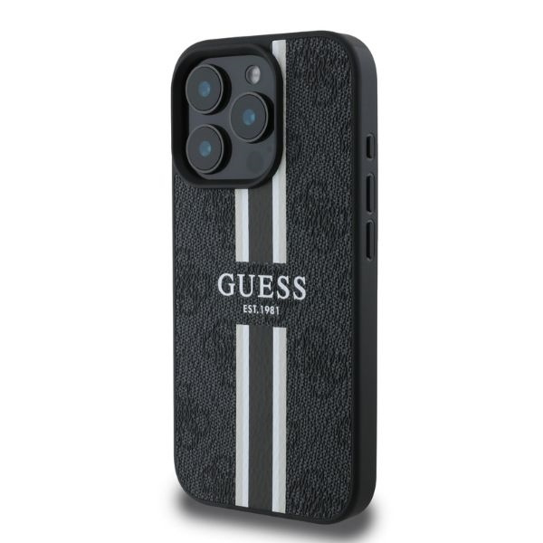 Etui Guess iPhone 16 Pro czarny/black MagSafe 4G Printed Stripes