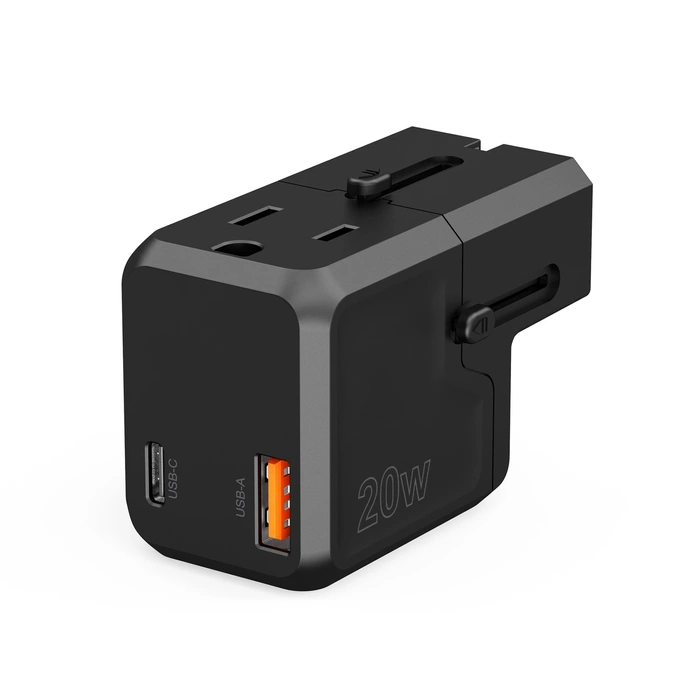 Ładowarka podróżna Choetech PD6038 USB-C USB-A PD 20W USA EU UK AU - czarna