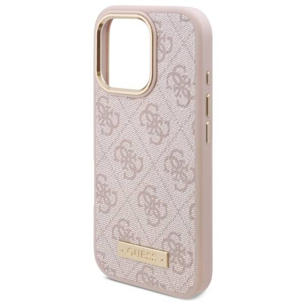 Etui Guess iPhone 16 Pro 6.3" różowy/pink hardcase 4G Logo Plate MagSafe