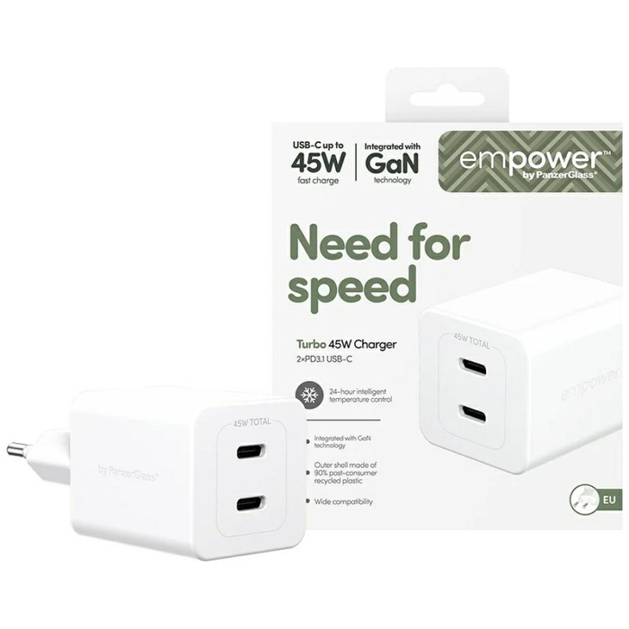 Ładowarka sieciowa empower by            PanzerGlass Turbo 45W 2x USB-C srebrno-biały