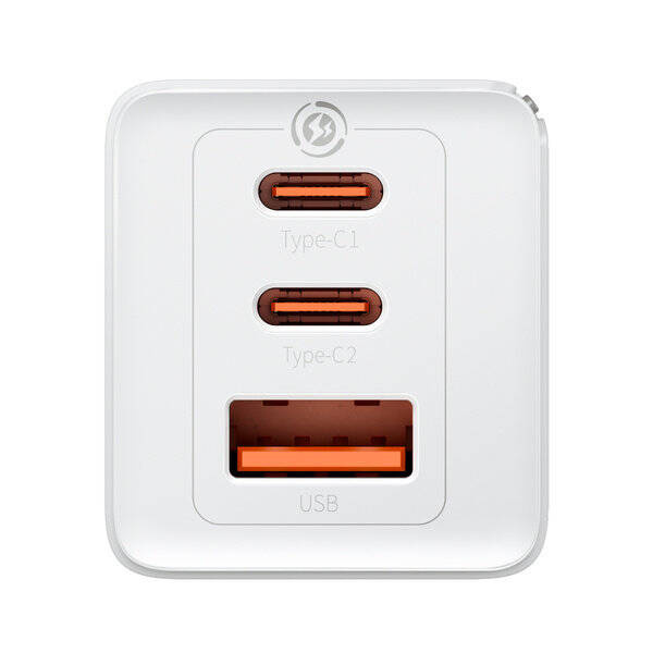Szybka ładowarka sieciowa GaN 2 x USB C 1 x USB 65W Baseus GaN5 Pro + kabel USB C - USB C 100W - biała