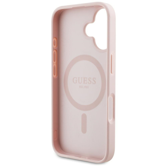 Etui Guess Grained Hot Stamp Peony       Triangle Logo MagSafe do iPhone 16 różowy