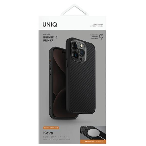 Etui UNIQ etui Keva iPhone 15 Pro Max 6.7" Magclick Charging czarny/carbon black Case