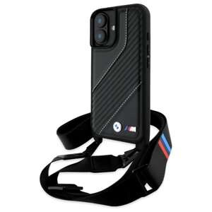 Etui BMW iPhone 16 czarny/black hardcase M Edition Carbon Stripe & Strap