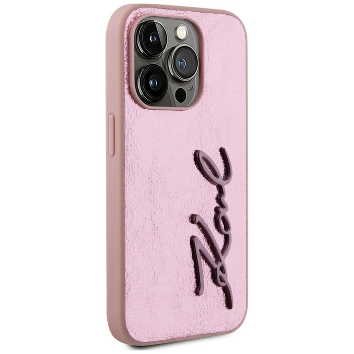 Etui Karl Lagerfeld Wrinkled Metal       Signature do iPhone 15 Pro Max różowy