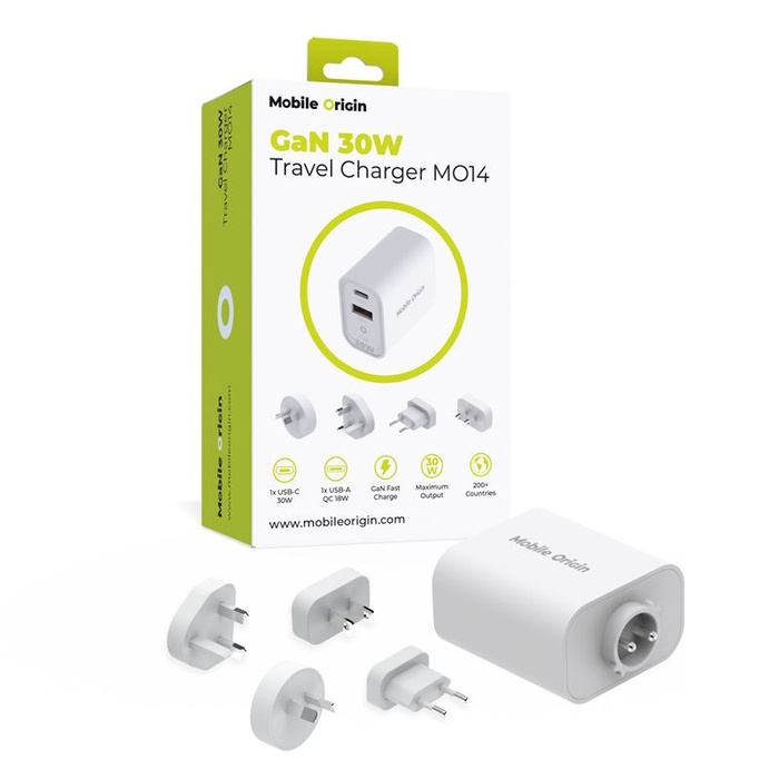 Mobile Origin GaN 30W Travel Charger MO14, EU,USA,UK,AUS