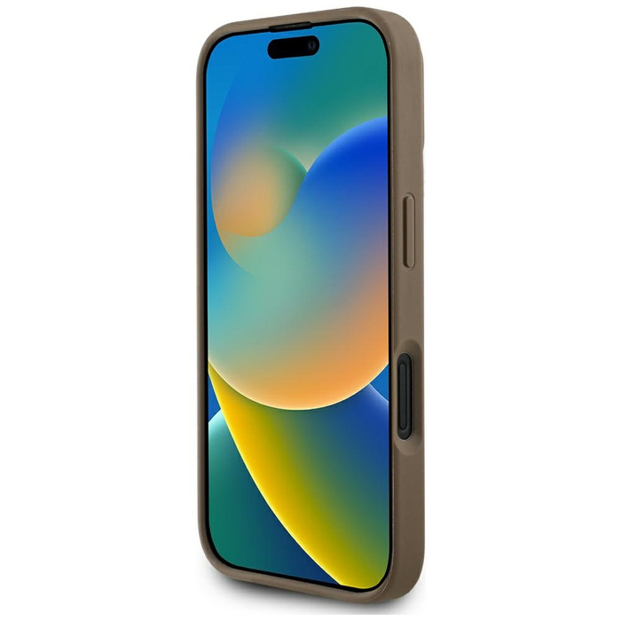 Etui Guess Grained Hot Stamp Peony       Triangle Logo MagSafe do iPhone 16 brązowy