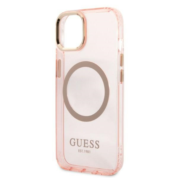 Etui GUESS Apple iPhone 13 Gold Outline Translucent MagSafe Różowy Hardcase