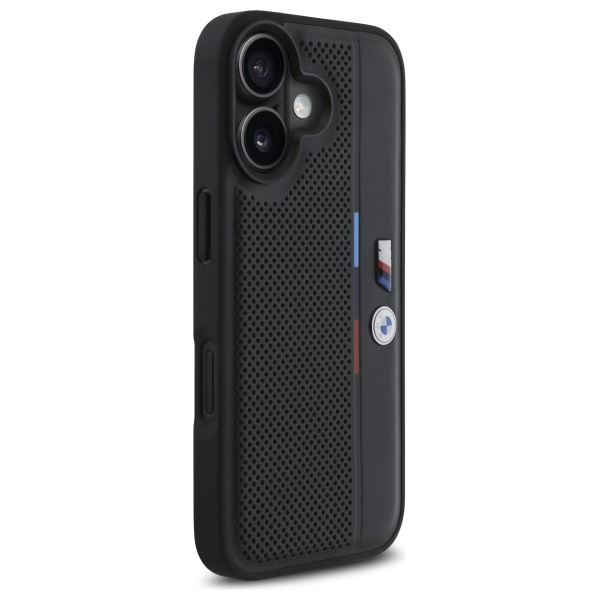 Etui BMW iPhone 16 6.1" czarny/black hardcase M Perforated Tricolor Detail Line