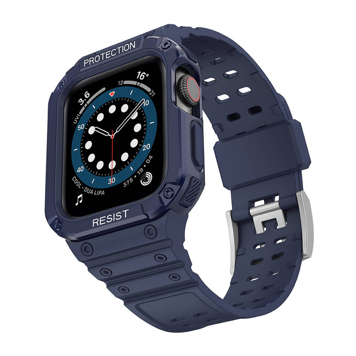 Protect Strap Band opaska z etui do Watch 7 / 6 / 5 / 4 / 3 / 2 / SE (45 / 44 / 42mm) obudowa pancerny pokrowiec na zegarek niebieski