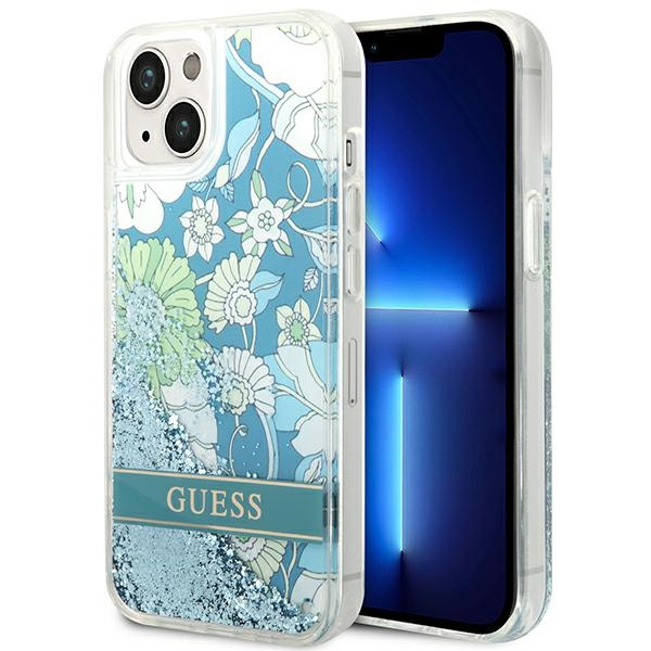 Etui GUESS Apple iPhone 14 Flower Liquid Glitter Zielony Hardcase