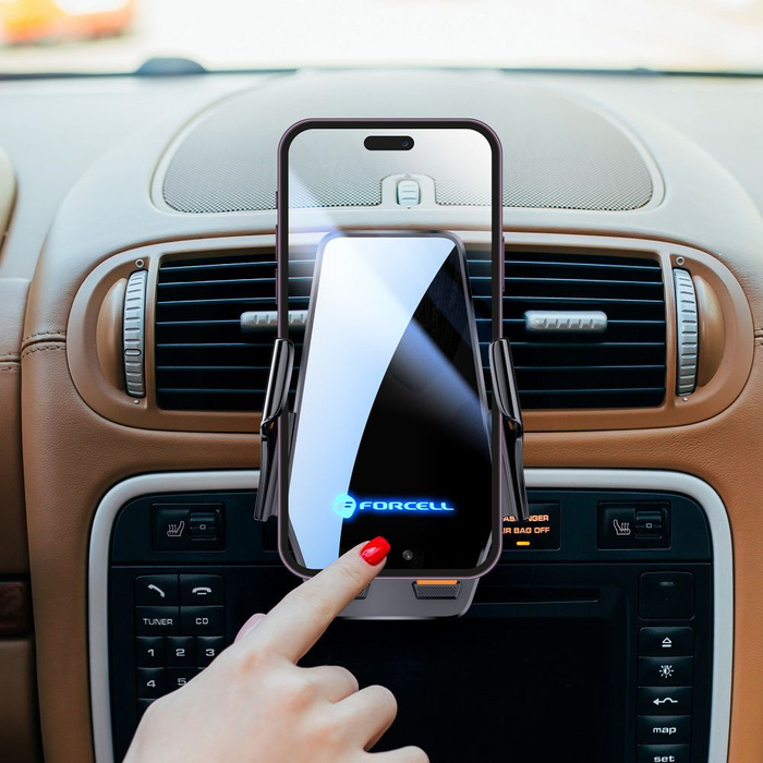 Uchwyt na telefon do samochodu indukcyjny Forcell F-Grip HS6 15W do szyby / kratki czarny
