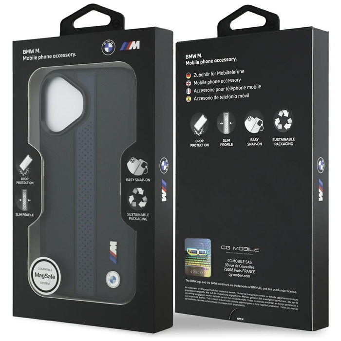 Etui BMW M Perforated Stripe Logo        MagSafe do iPhone 17 niebieski