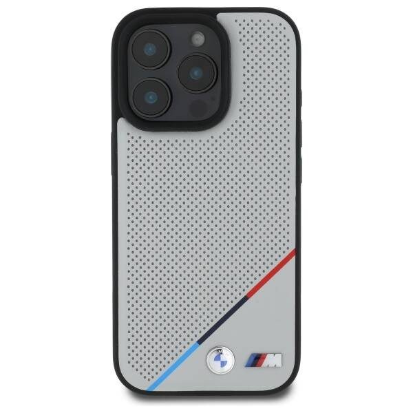 Etui BMW iPhone 16 Pro Max 6.9" szary/grey hardcase M Perforated Tricolor Line MagSafe