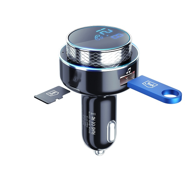 3MK HyperCar Chager Transmiter FM +ładowarka samochodowa - 2xUSB-A + 1 czytnik kart TF + Bluetooth