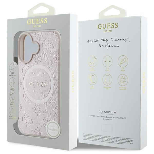 Etui Guess iPhone 16 6,1" różowy/pink HC MagSafe Safiano Peony Classic Logo