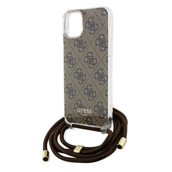 Etui Guess GUHCP15SHC4SEW iPhone 15 / 14 / 13 6.1" brązowy/brown hardcase Crossbody Cord 4G Print Case