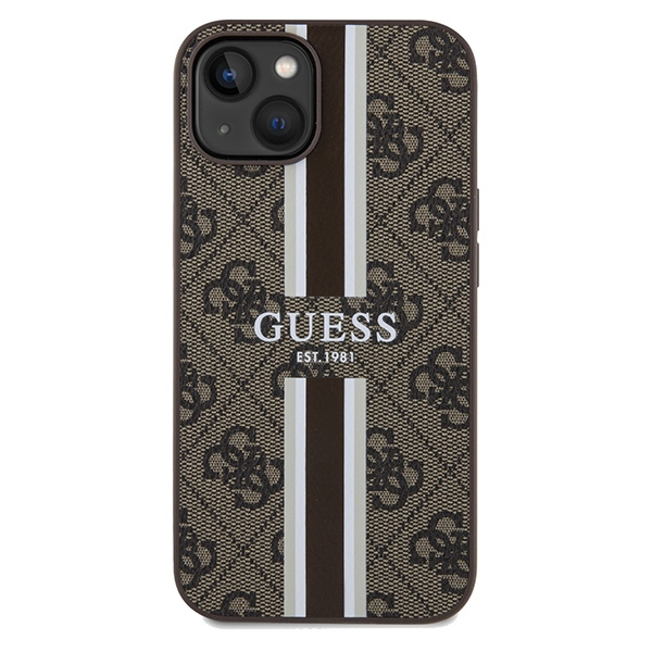 Etui Guess GUHMP15SP4RPSW iPhone 15 / 14 / 13 6.1" brązowy/brown hardcase 4G Printed Stripes MagSafe Case