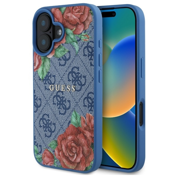 Guess GUHMP16SP4ROPEMCB iPhone 16 6.1"    niebieski/blue hardcase 4G Flowers Print MagSafe