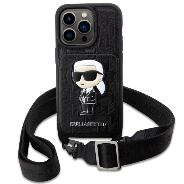 Etui Karl Lagerfeld KLHCP14LCSAKHPKK iPhone 14 Pro 6.1" hardcase czarny/black Crossbody Saffiano Monogram Ikonik Case