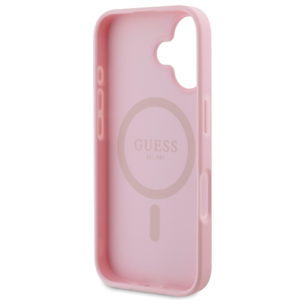 Etui Guess iPhone 16 różowy/pink HC MagSafe PU Peony Script