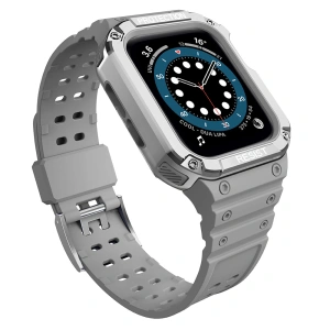 Pasek z etui ochronnym Protect Strap Band do Apple Watch 38 / 40 / 41 mm opaska obudowa pancerna - szary, srebrny
