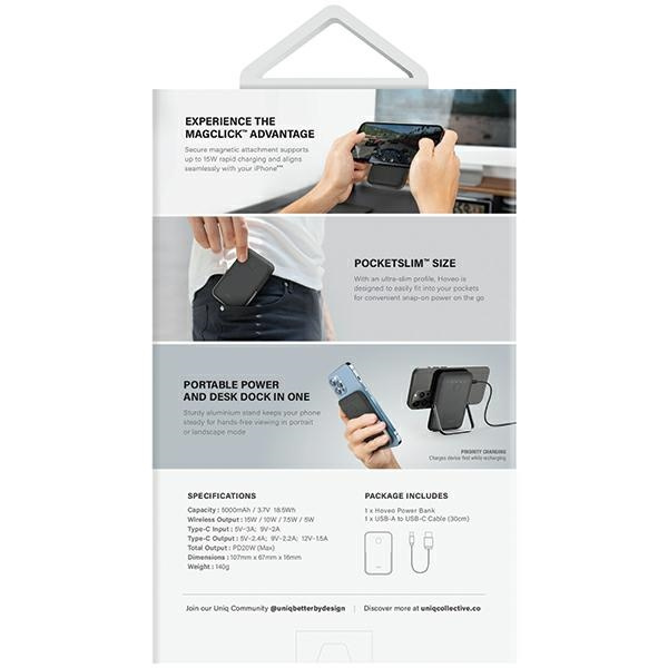 UNIQ Powerbank Hoveo 5000mAh USB-C 20W PD Fast charge Wireless Magnetic różowy/blush pink