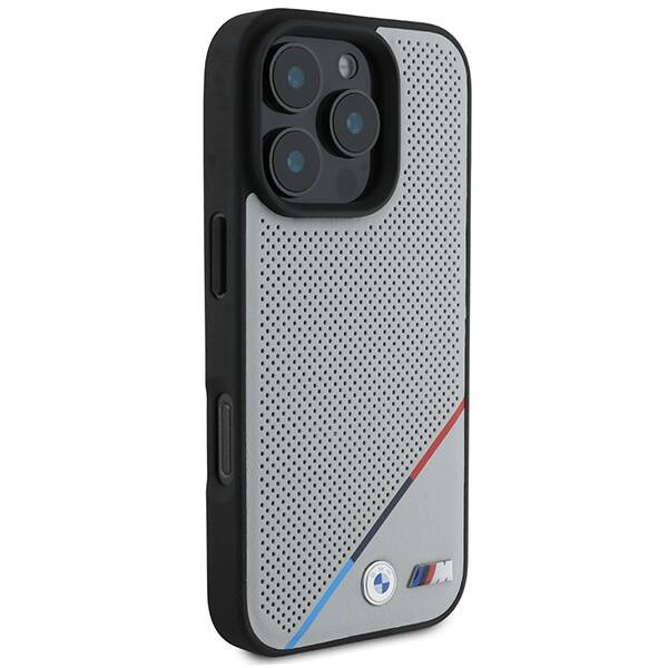 Etui BMW iPhone 16 Pro 6.3" szary/grey hardcase M Perforated Tricolor Line MagSafe