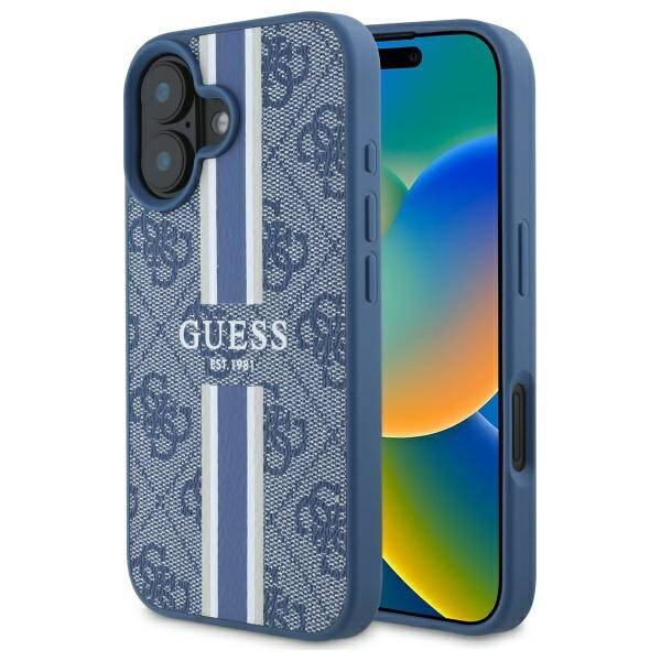 Etui Guess iPhone 16 6.1" niebieski/blue hardcase 4G Printed Stripes MagSafe