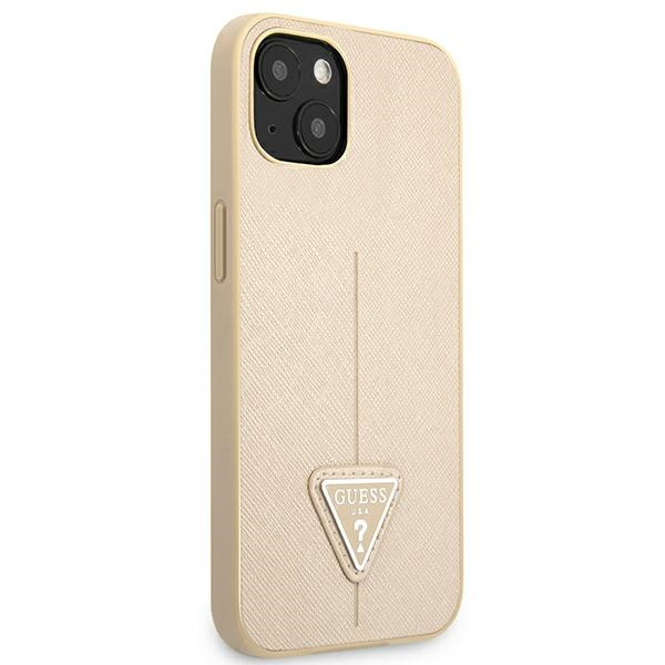 Etui GUESS Apple iPhone 13 Mini Saffiano Triangle Logo Beżowy Hardcase
