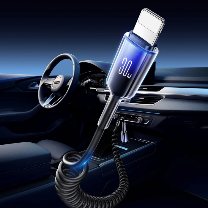 Kabel spiralny Joyroom S-A43 Crystal-Clear Series 30W USB-C - Lightning 1,5m - czarny