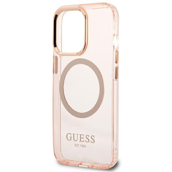 Etui GUESS Apple iPhone 13 13 Pro Gold Outline Translucent MagSafe Różowy Hardcase