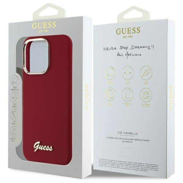 Etui Guess iPhone 16 Pro magenta hardcase Silicone Script Metal Logo