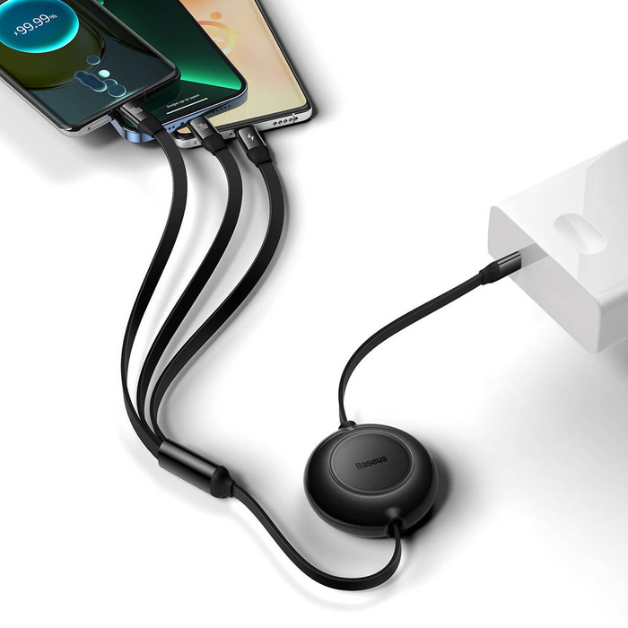 Baseus Bright Mirror 2 zwijany kabel przewód 3w1 USB Typ C - micro USB + Lightning + USB Typ C 3.5A 1.1m czarny (CAMJ010201)