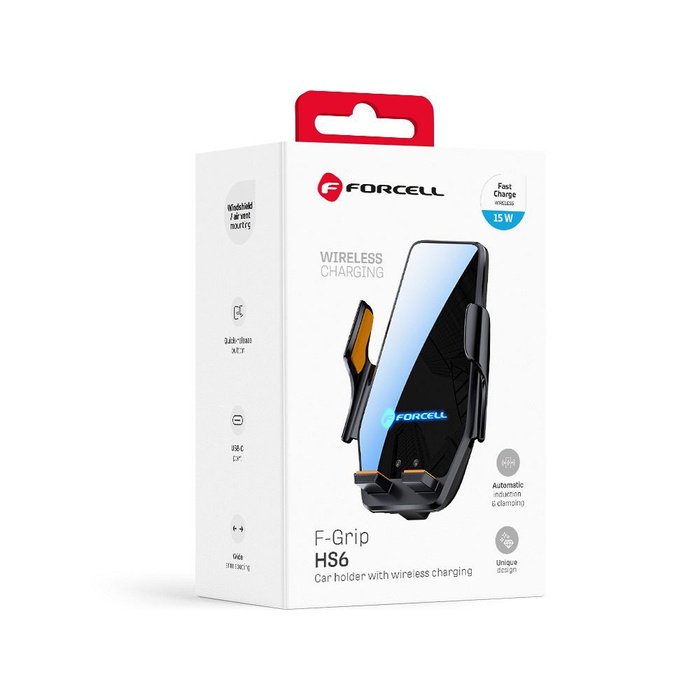 Uchwyt na telefon do samochodu indukcyjny Forcell F-Grip HS6 15W do szyby / kratki czarny