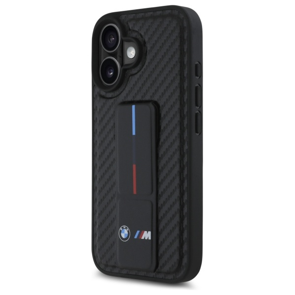 Etui BMW iPhone 16 6.1" czarny/black hardcase M Grip Stand Smooth and Carbon