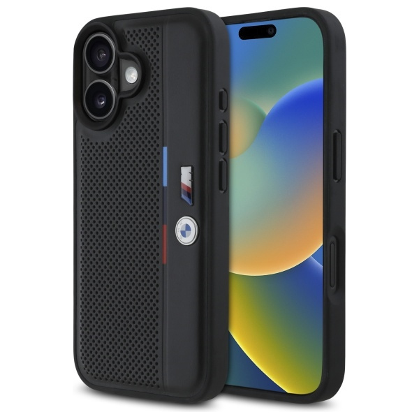 Etui BMW iPhone 16 6.1" czarny/black hardcase M Perforated Tricolor Detail Line